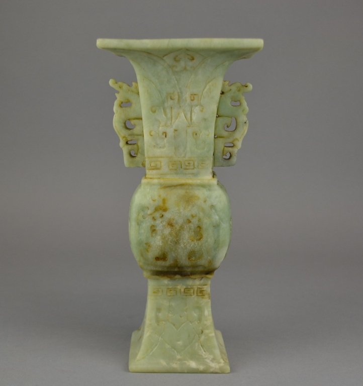 Carved Hardstone Chinese Vase A square form carved (1 of 8)