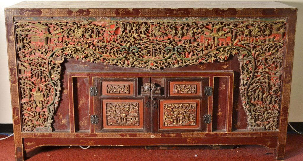 Chinese Carved Cabinet A very nicel carved wood and (1 of 10)