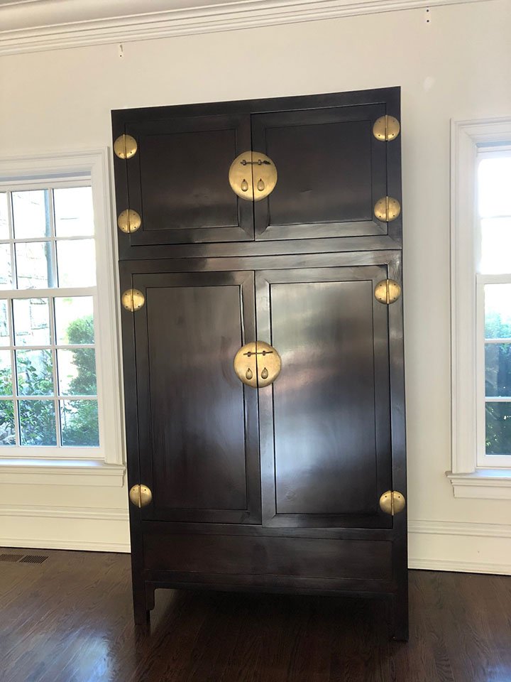Large Brown Lacquer Armoire: Large Brown Lacquer Armoire. 82" H x 47" W x 25" D
