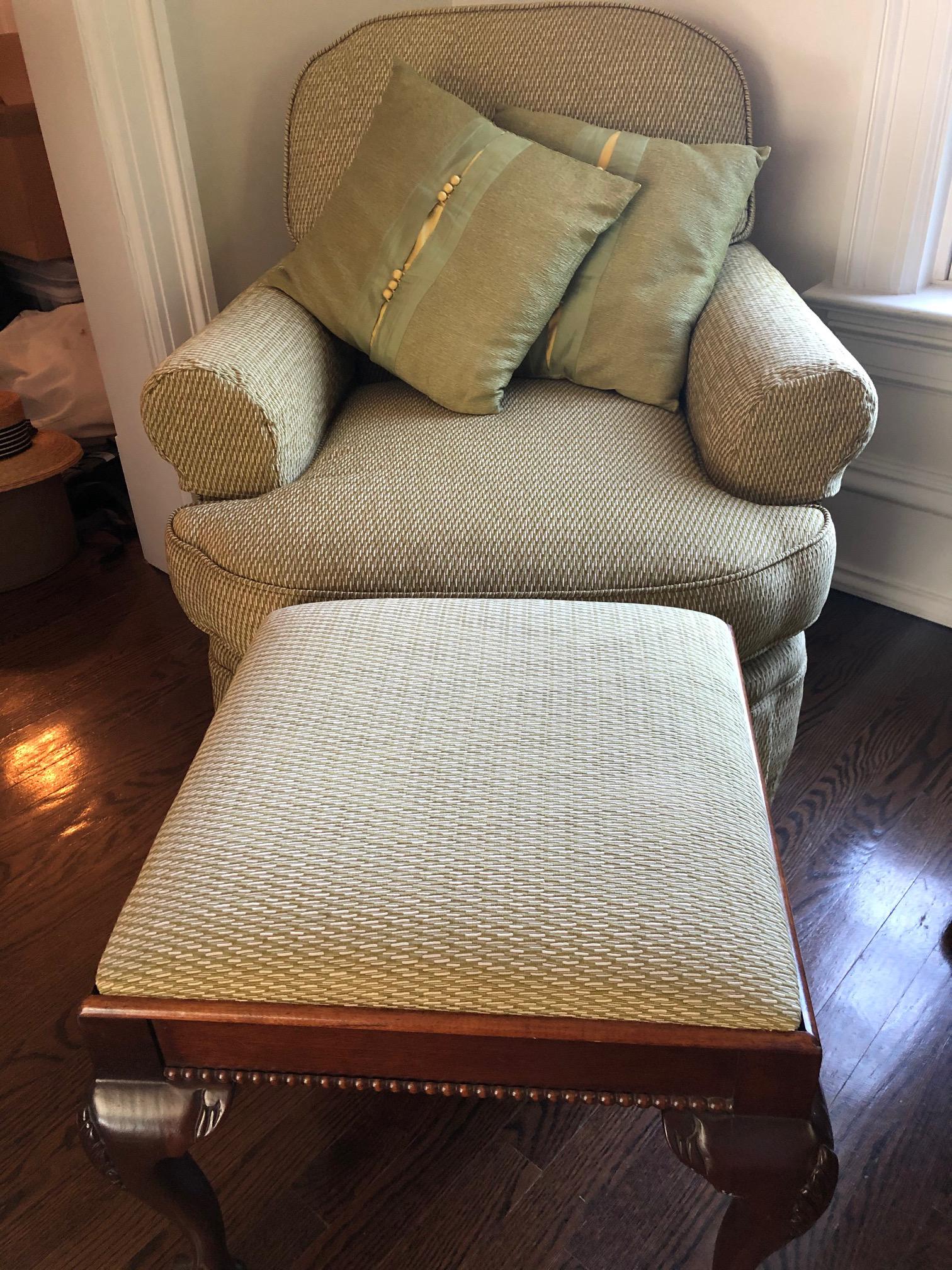 2 piece Chair and Ottoman: 2 piece Chair and Ottoman with Jim Thompson Designer FabricChair is approx. 31"H x 40" D x 32" WOttoman is approx. 18" Square and 18" H