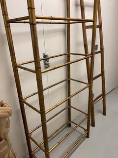 Metal Bamboo-style Shelf with Glass: Metal Bamboo-style Shelf with Glass (note: ladder in picture is not available)34" W x 74" H x 16" D