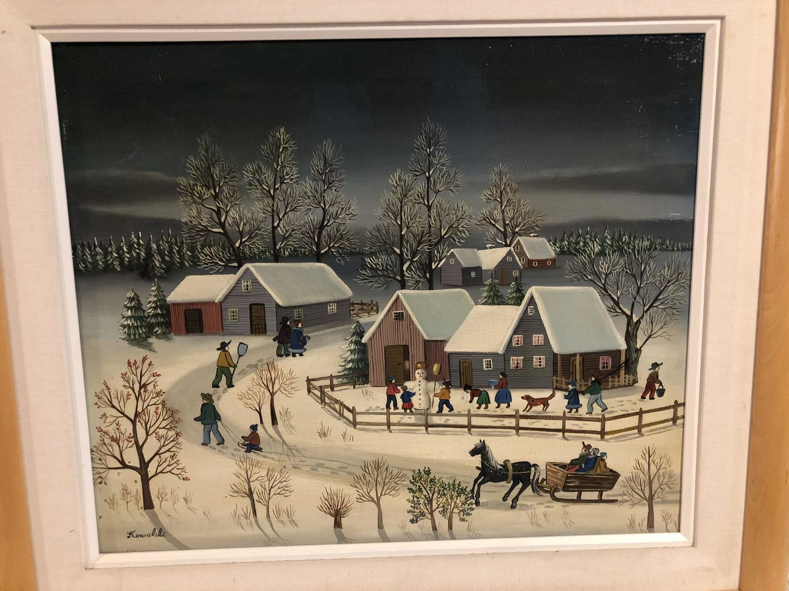 A. Kowalski (Born 1926) Winter Scene Original Oil on: A. Kowalski (Born 1926) Winter Scene Original Oil on Canvas; winter scene with people/sled. LOCAL PICK UP AVAILABLE IN WETHERSFIELD, CT.