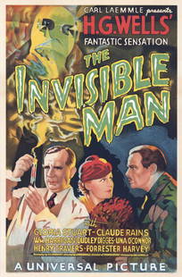 The Invisible Man Hollywood Poster: The Invisible Man Hollywood Poster; Hand pulled lithograph. (AFI 100 American Movie Poster Classics) Includes certificate of authenticity.Categories: Art of the Movies, Sci-Fi, Classic Horror