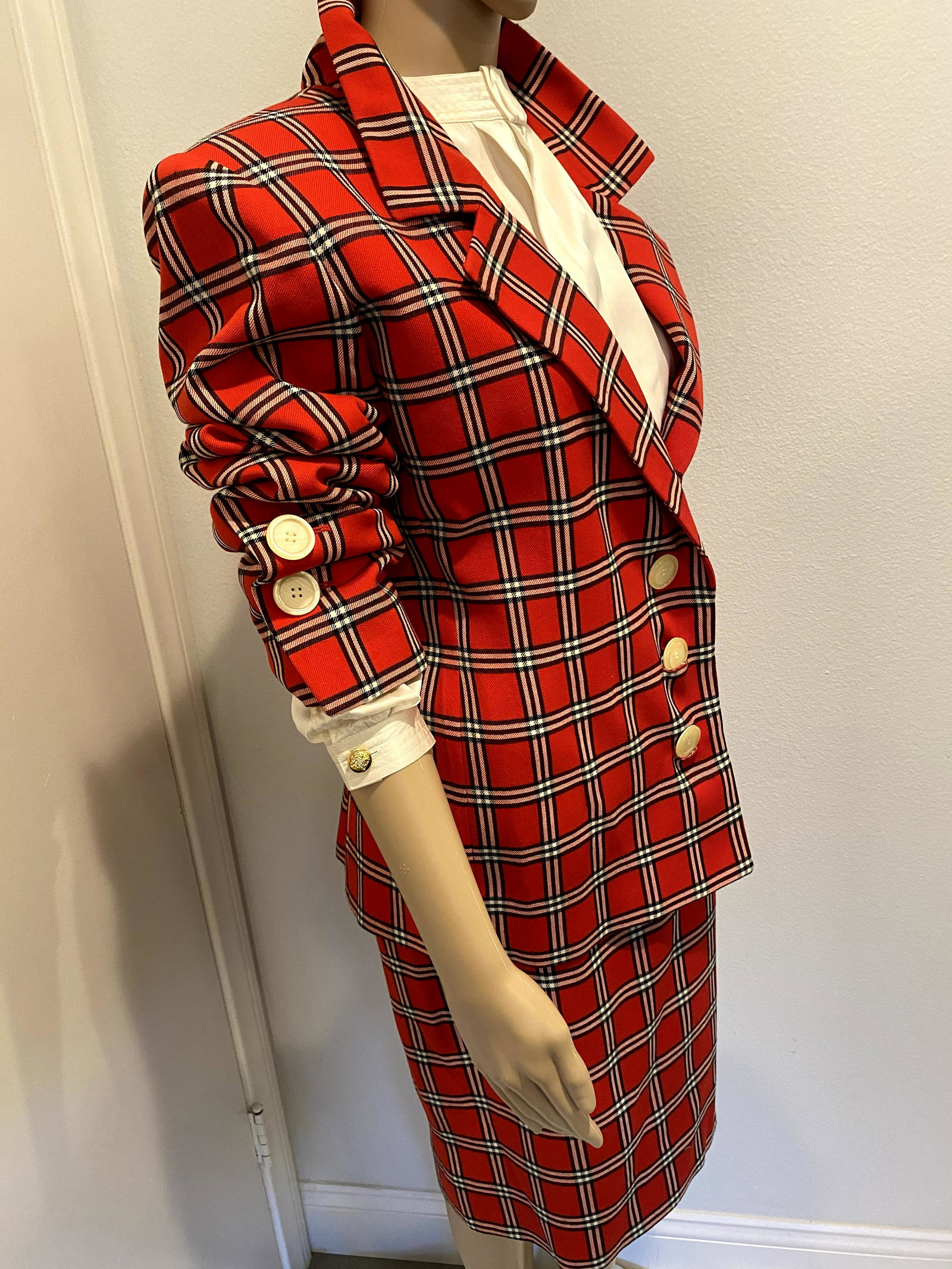 Givenchy 3 pc suit: Givenchy red plaid 3 pc suit
