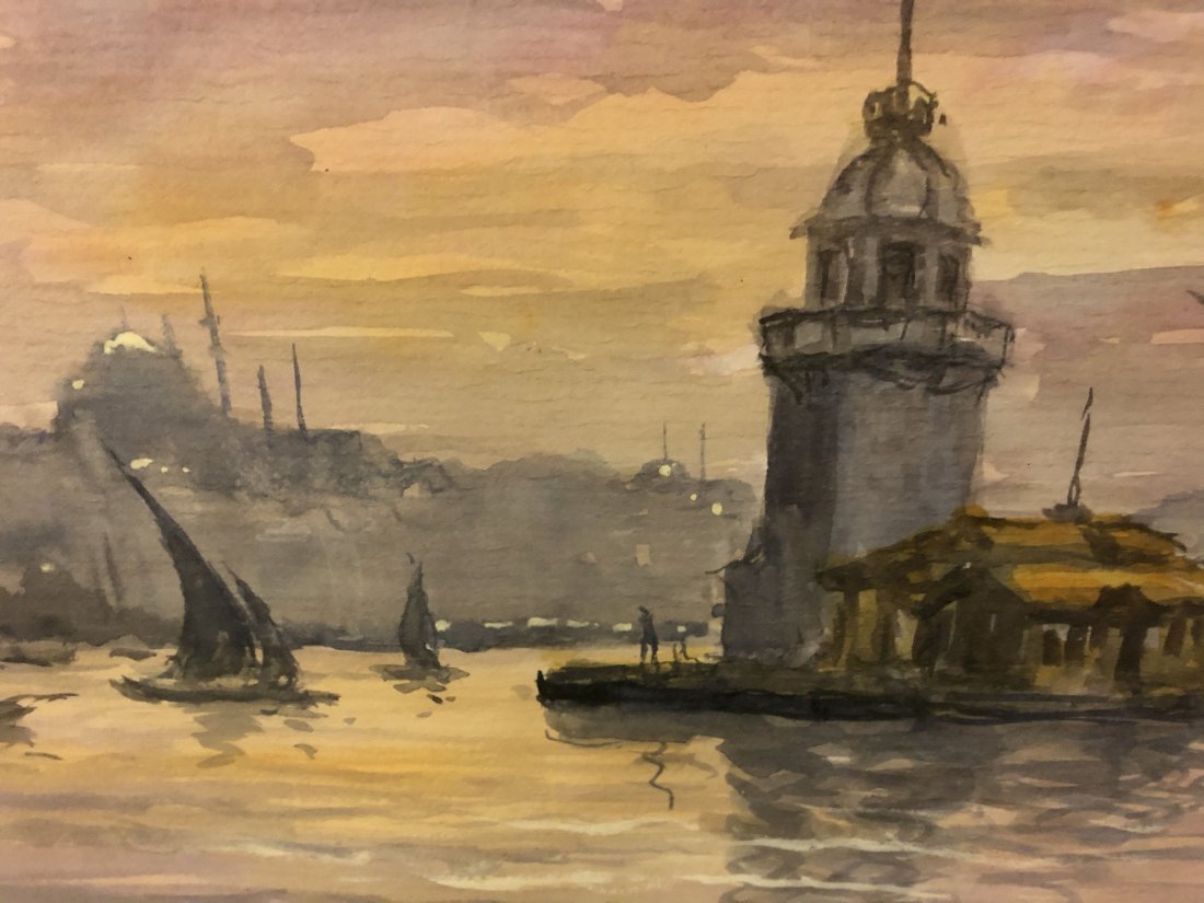 Original Watercolor Lighthouse Scene signed Omar B?: Omar B? Original Watercolor Lighthouse Scene; From a prominent collector in Martha's Vineyard, MA. Located and shipping from FARMINGTON, CT.