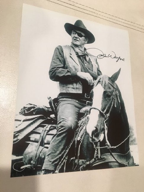 John Wayne Photo Print Signed: John Wayne on his Horse Printed Photo Signed 8x10