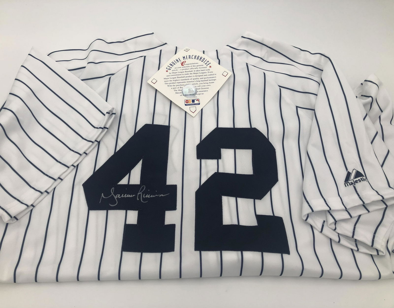 NY Yankees #42 Mariano Riviera Signed Striped Jersey (1 of 3)