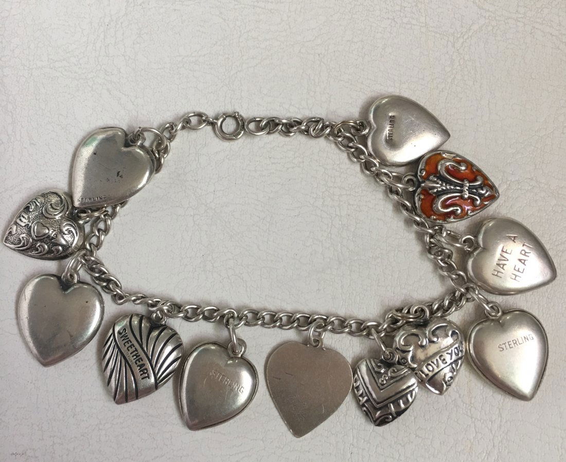 Sterling Silver Hearts Charm Bracelet 12 Charms (1 of 2)