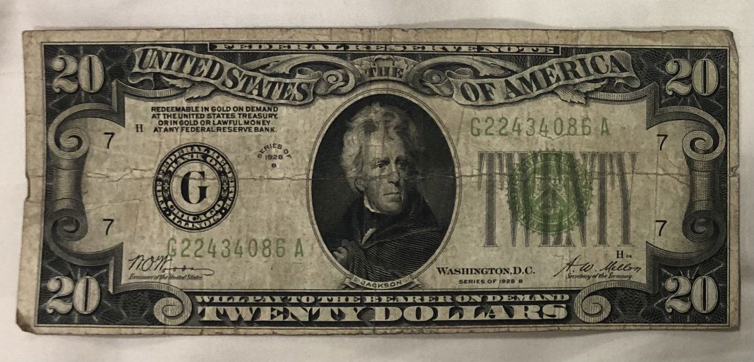1928 Twenty Dollar Federal Reserve Note GOLD DEMAND (1 of 2)