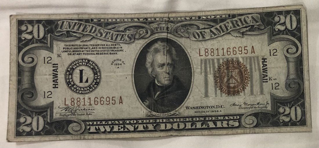 1934 Twenty Dollar HAWAII Federal Reserve Note (1 of 2)