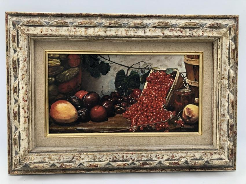 Stanley Singer "Still Life Fruit" Original Oil Framed: Stanley Singer "Still Life Fruit" Original Oil Framed. After selling his small oil company in Oklahoma, Stanley Singer moved to Paris to learn how to cook, he returned to the U.S. landing in Mexico wh