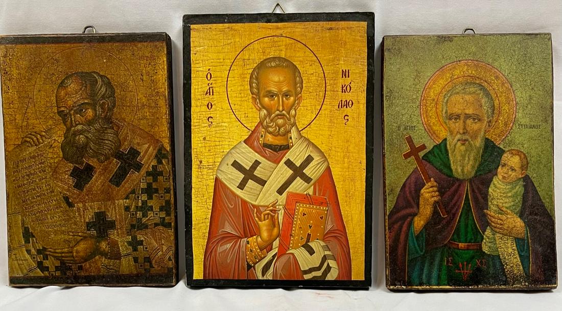Lot of 3 small Greek Orthodox Icons (1 of 2)