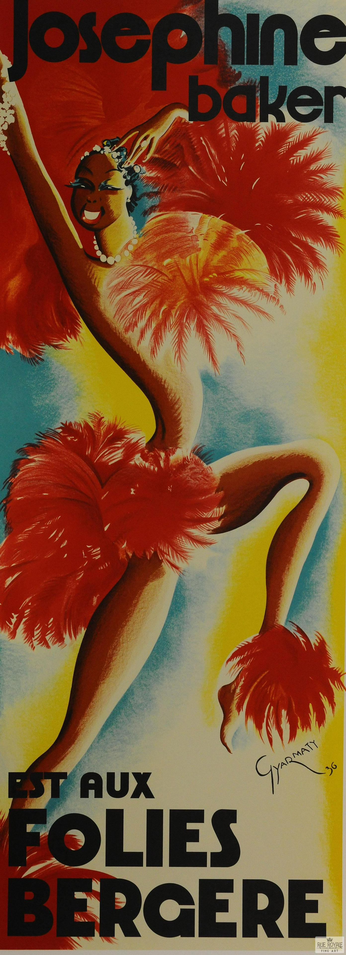 Folies Bergere - Josephine Baker: Hand-pulled lithograph on an antique press. Includes certificate of authenticity. Josephine Baker sashayed onto a Paris stage during the 1920s with a comic, yet sensual appeal that took Europe by stor