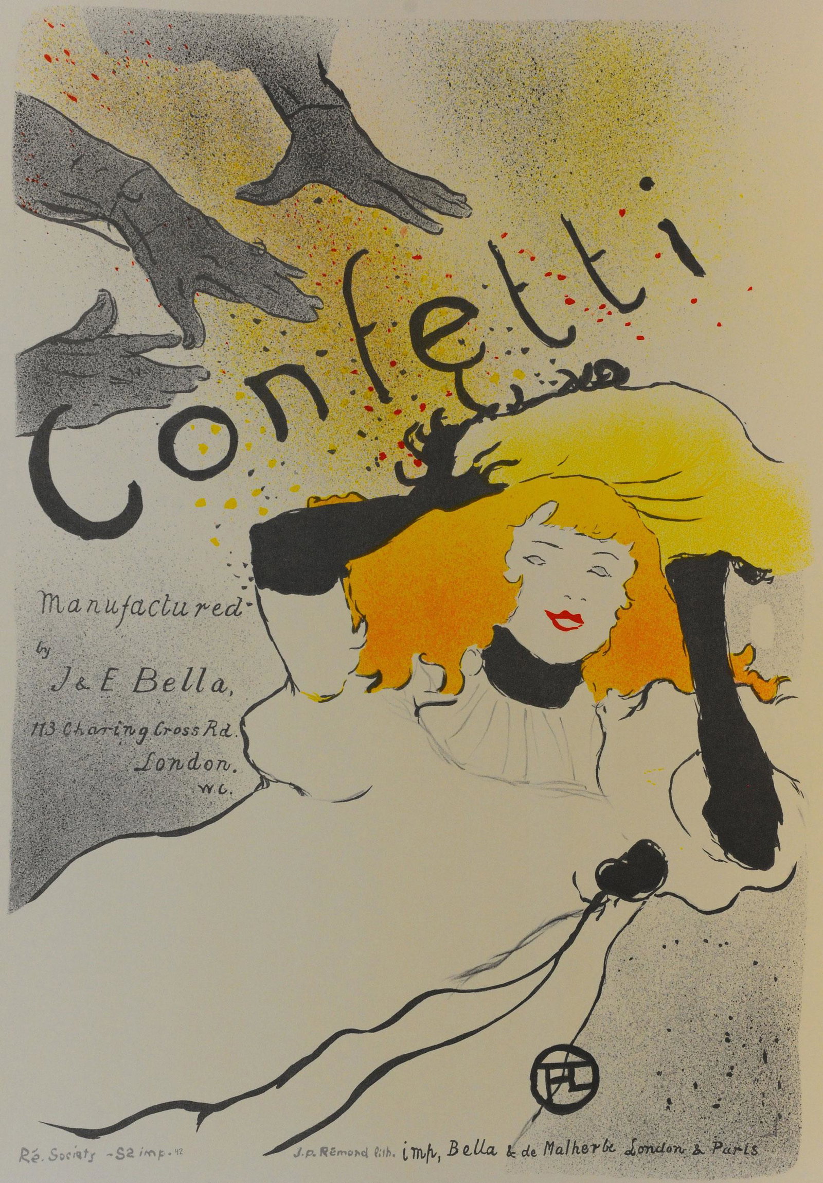 Confetti, Henri de Toulouse-Lautrec: Hand pulled lithograph on vintage press, sequentially numbered.Categories: Henri de Toulouse-Lautrec, View All Art Nouveau, Golden Age of Advertising, View All Golden Age Advertisements Tags: Black, F
