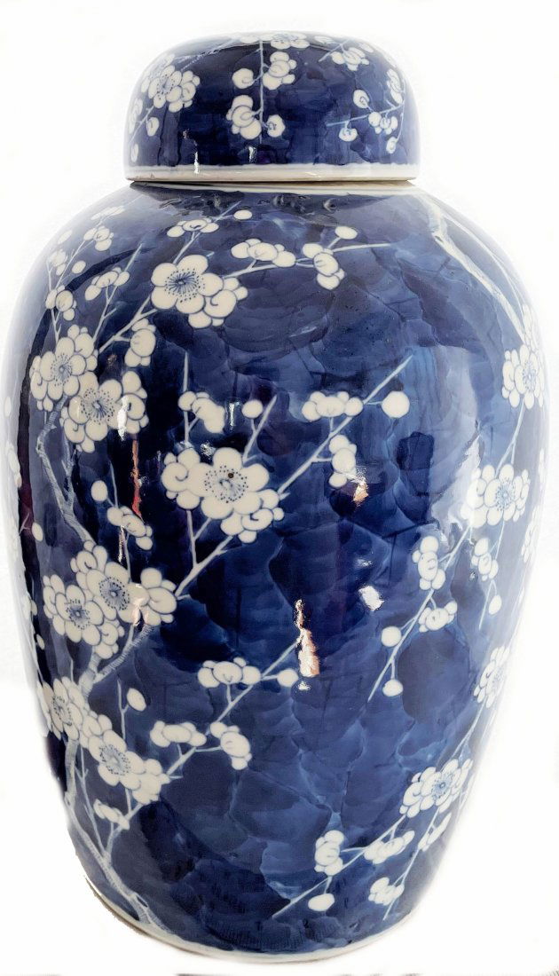 Large Blue & White Porcelain Ginger Jar with lid 14.5" (1 of 5)