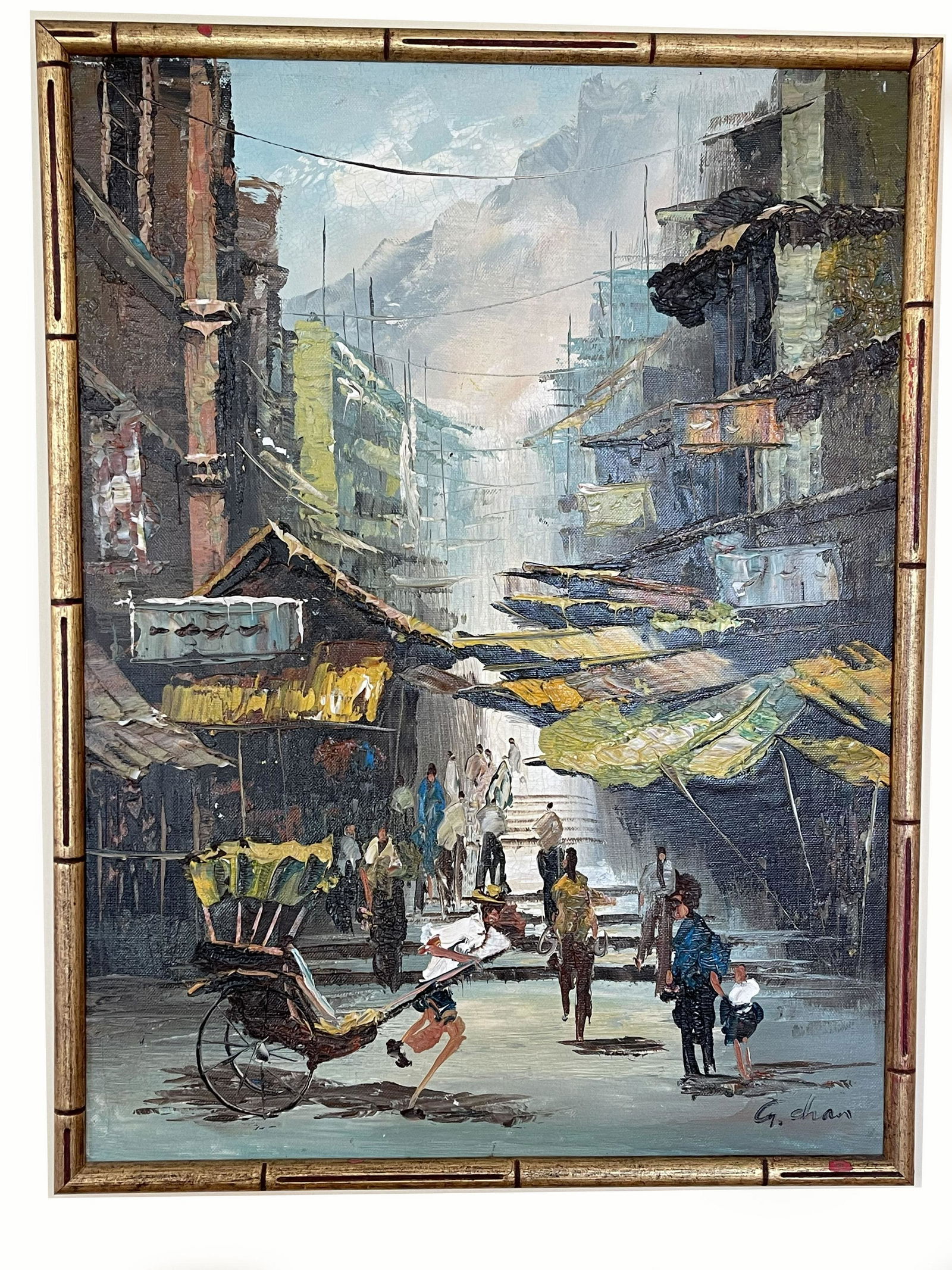 G. Chan Original Painting on Canvas Street Sceen with (1 of 3)