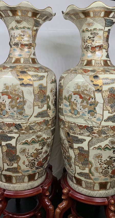 Pair of Large Ornate Satsuma Vases (1 of 6)