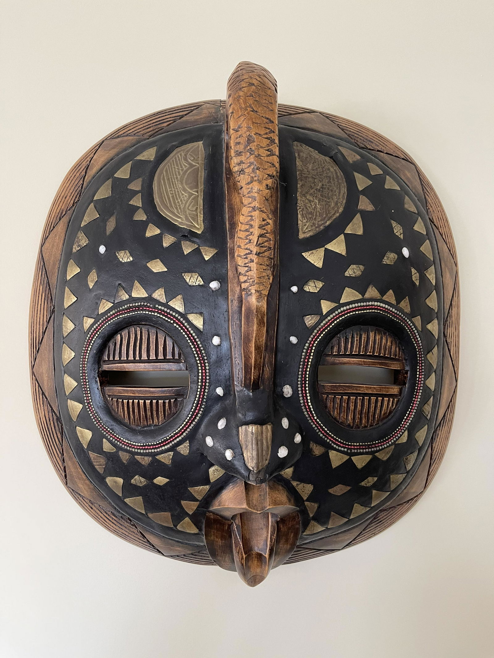 African Mask with Brass Mozaic Art 19" H x 18" W (1 of 2)