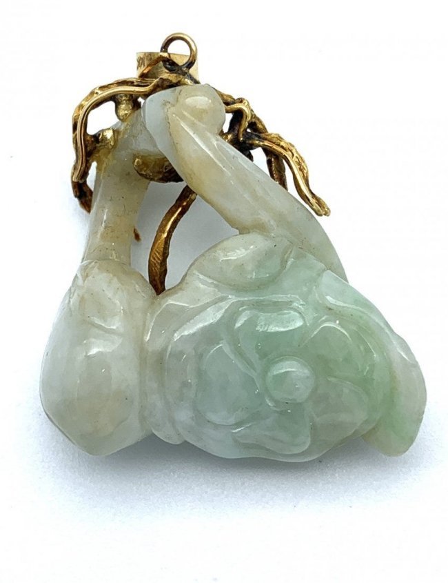 Jade 14k Gold Pendant w/ Floral Imagery (1 of 3)