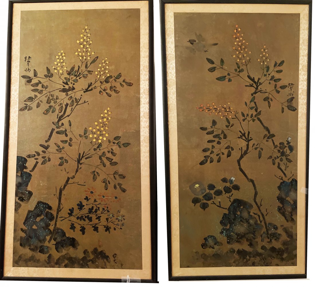 Hand Painted Japanese Vintage Panels 15.5 x 32.5 each (1 of 8)