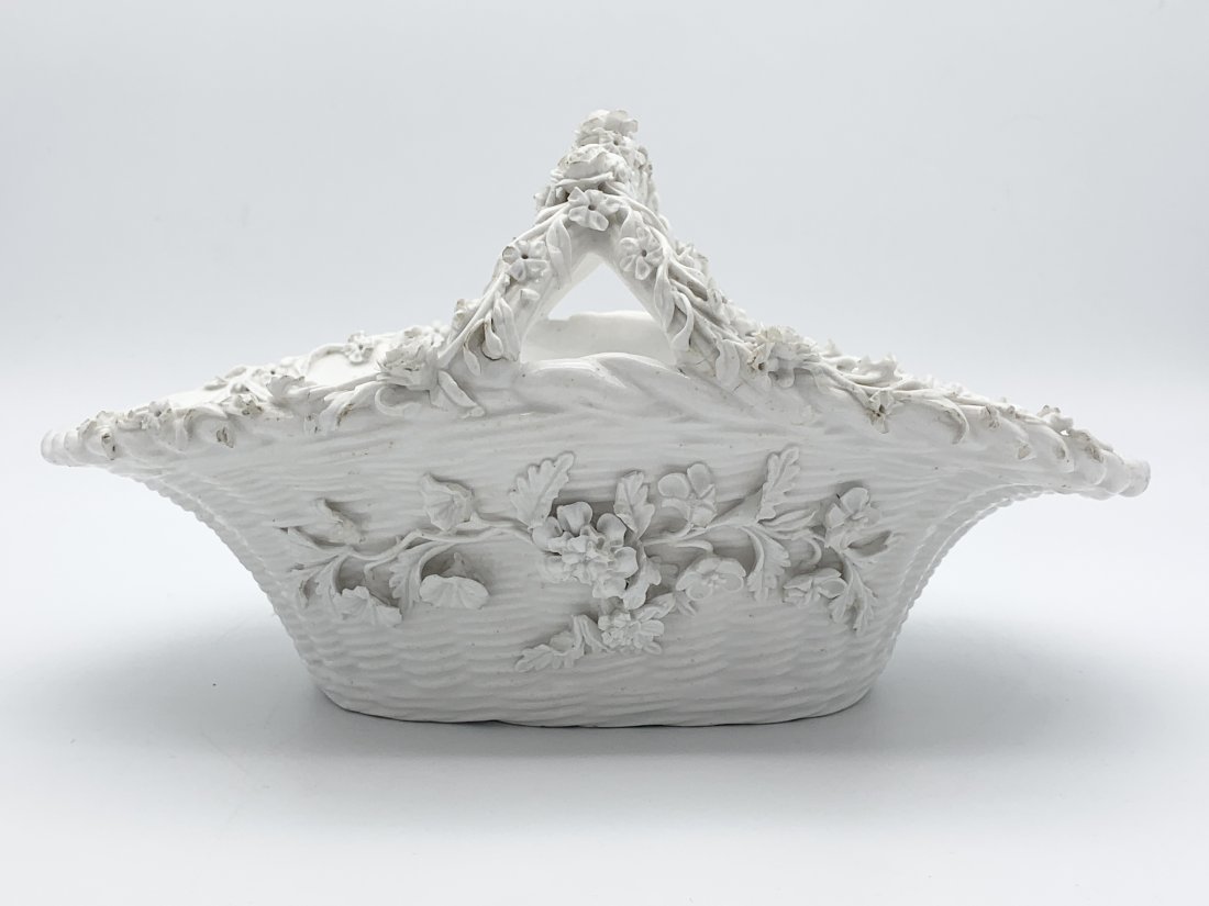 Porcelain Floral Basket in the Style of Meissen: Porcelain Floral Basket in the Style of Meissen. From the estate of a prominent collector in Palm Springs, CA. THIS LOT IS LOCATED AND SHIPPING FROM CORONA DEL MAR, CA.