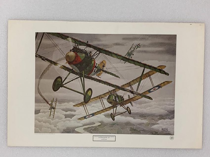 German War Planes Print By Alfred Owles: " Last of the Vickers F-E-8 Gun Bus 1915-1917 Meet Up with German Roland 1917" German War Planes Print by Alfred Owles. 35” W x 22 1/2” T. THIS LOT IS LOCATED AND SHIPPING FROM CORONA DEL MAR, CA.