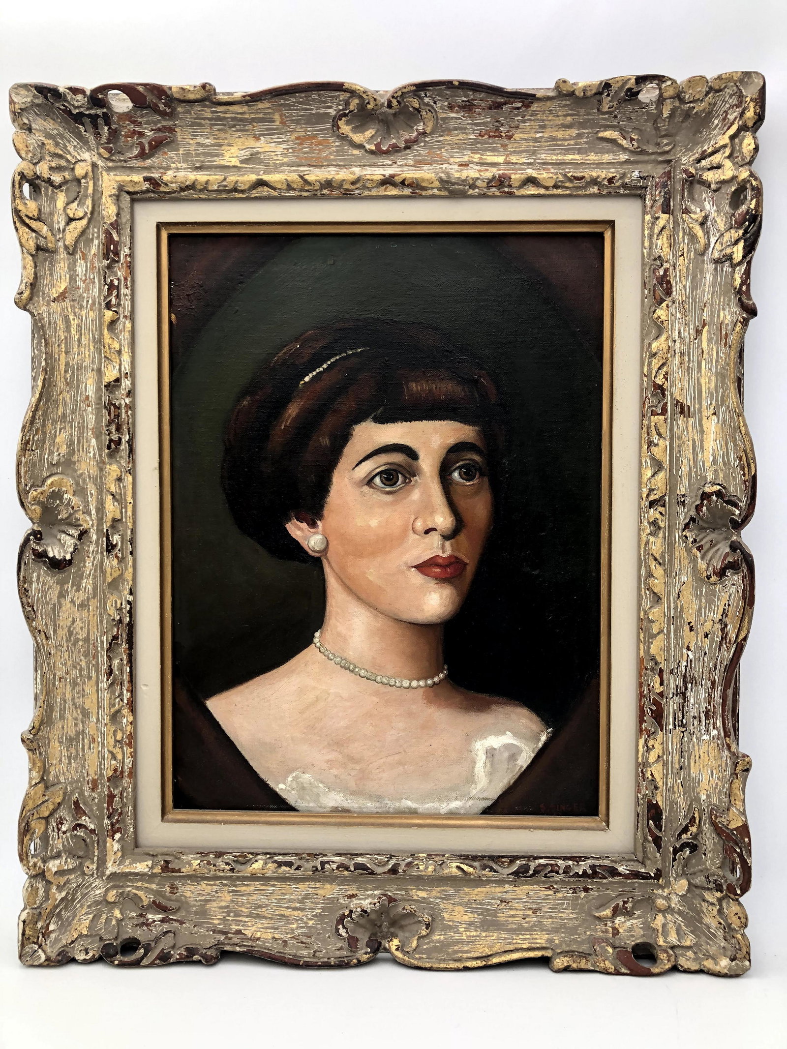 Portrait of 20th C Woman by S. Singer: Portrait of 20th C Woman signed Stanley Singer. (Painting is ~14in x18in) After selling his small oil company in Oklahoma, Stanley Singer moved to Paris to learn how to cook, he returned to the U.S. l
