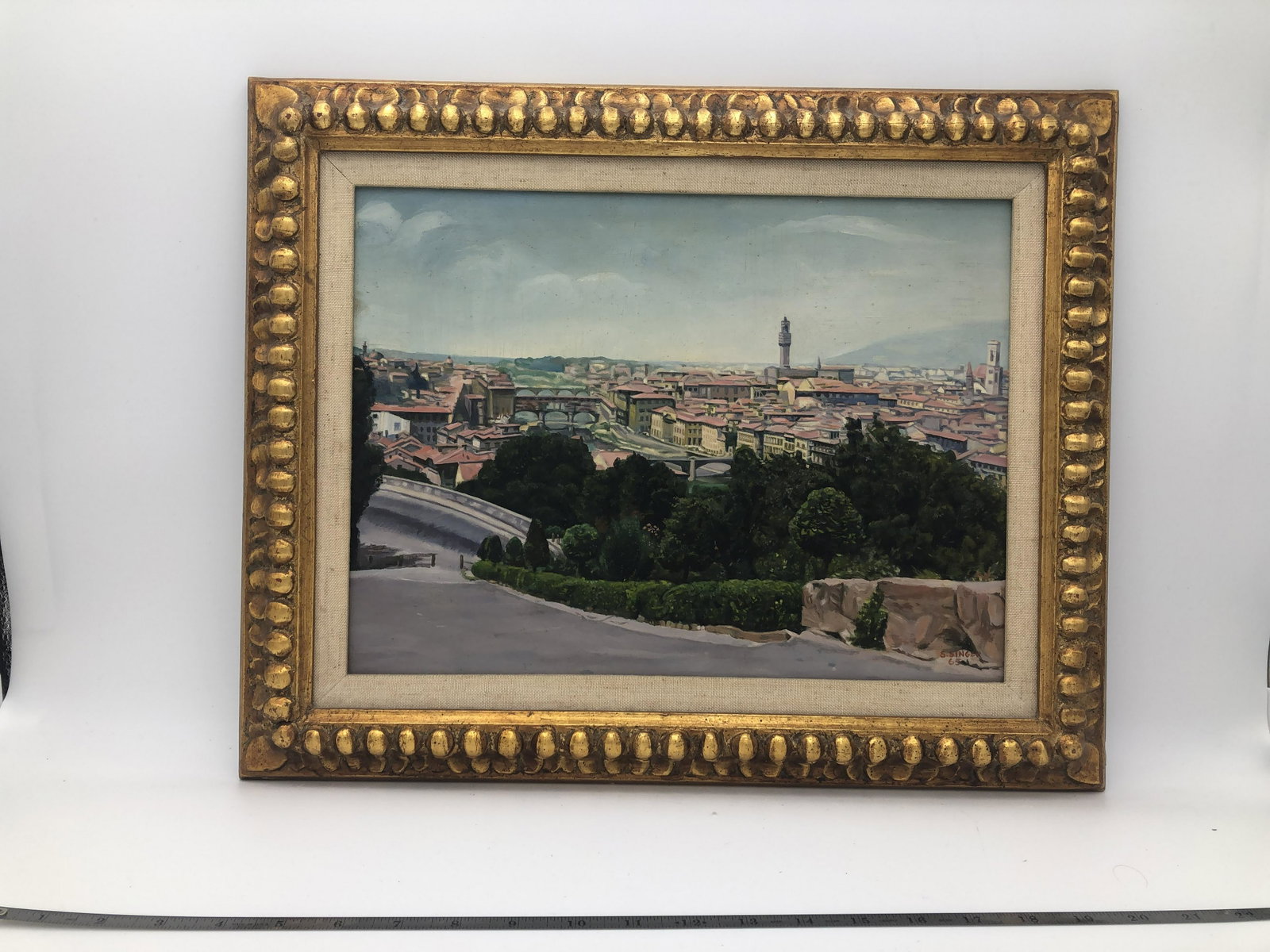 Cityscape Painting by S. Singer: Cityscape Painting signed Stanley Singer 1965. (Painting ~12in x 16in) After selling his small oil company in Oklahoma, Stanley Singer moved to Paris to learn how to cook, he returned to the U.S. land