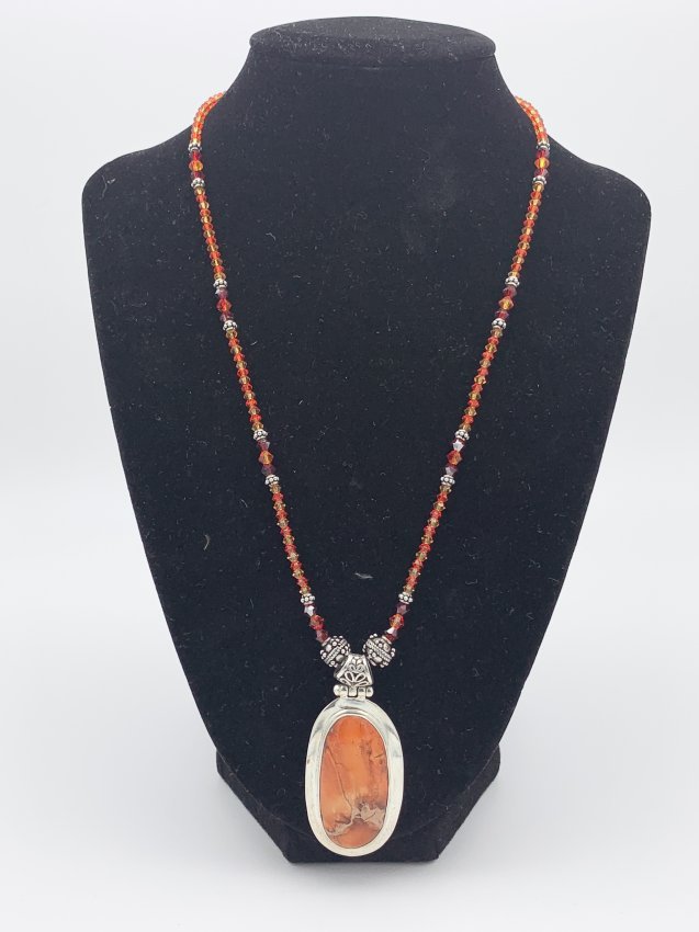 Orange Turquoise / Silver Pendant w/ Beaded Necklace (1 of 2)