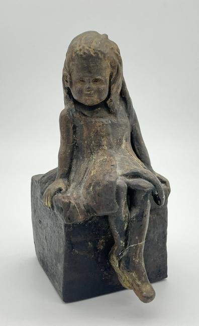 Plaster/Chalk-ware Statue of a Seated Girl (1 of 5)