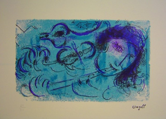 Chagall Signed/Numbered “Blue Flute Player” (1 of 3)