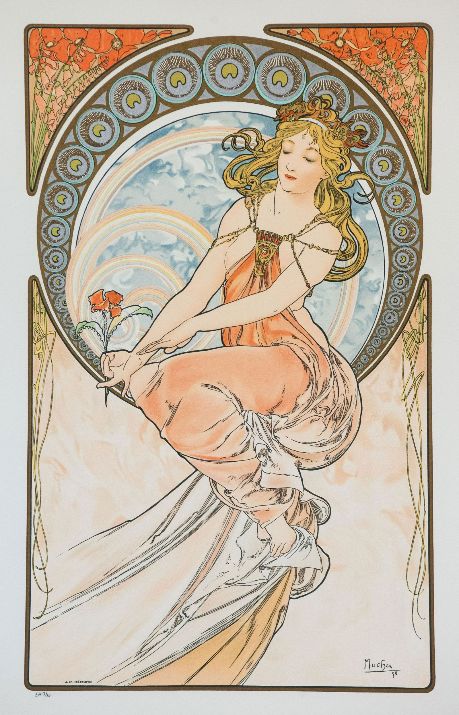 The Arts: Painting, Alphonse Mucha: Fine Art Lithograph, hand pulled on the same vintage Maroni press; printed with the same process used by Mucha. Includes certificate of authenticity.