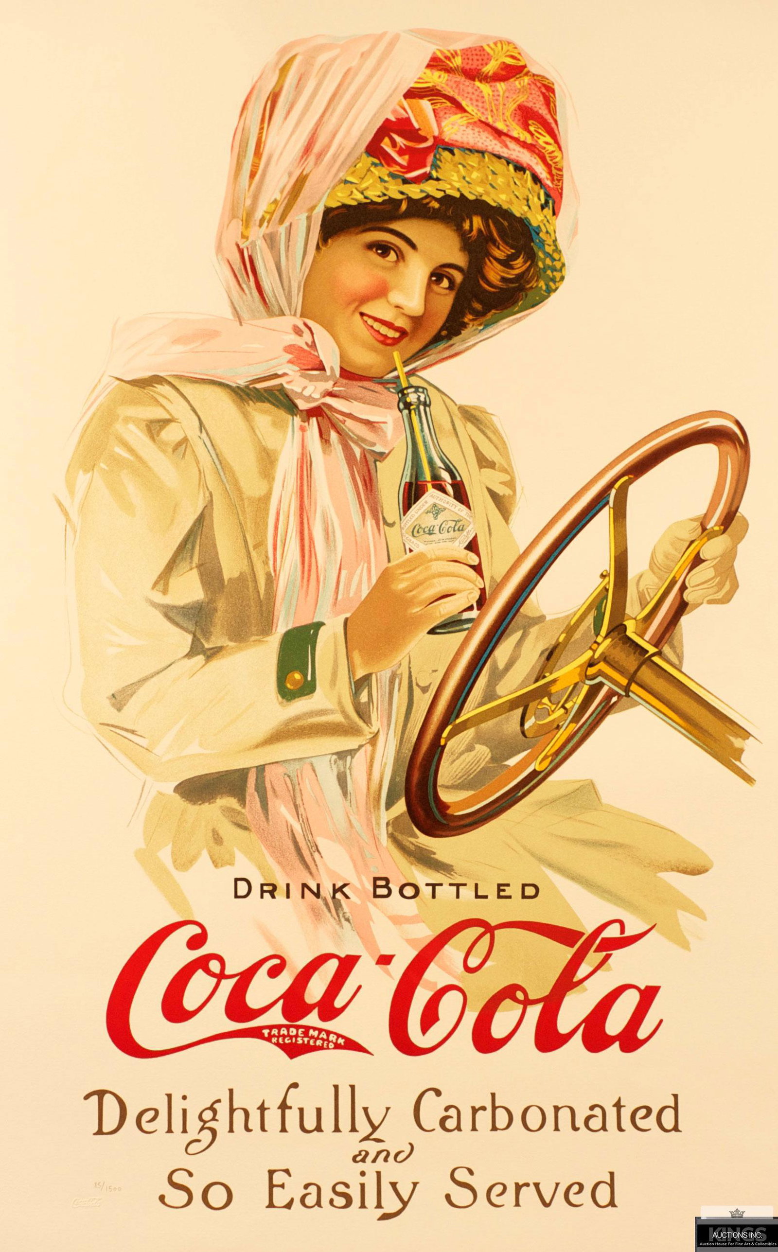Drink Bottled Coca Cola: Hand-pulled lithograph, sequentially numbered. Includes certificate of authenticity. A classic victorian woman sipping the cool drink from a bottle. One of the first in a long line of famous Coca Cola