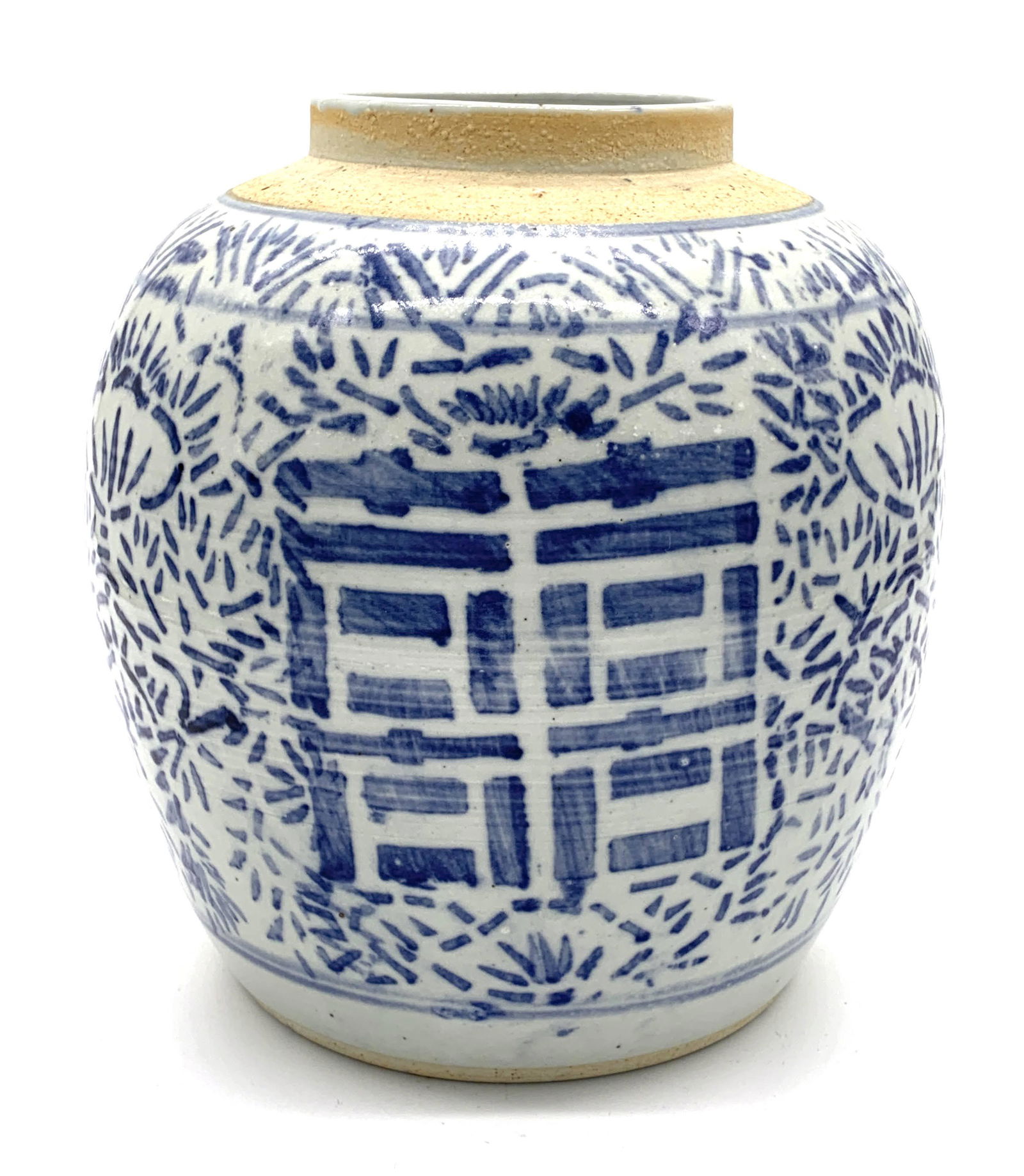 Asian Blue/White Porcelain Pot w/ Bamboo Imagery (1 of 4)