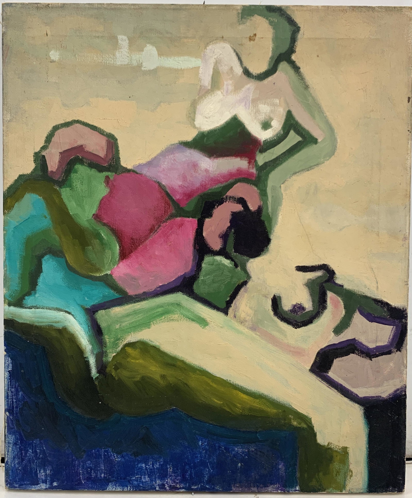 Abstract Painting by Lorraine Marcus: Abstract Painting by Lorraine Marcus ~18in w x 24in. Lorraine Marcus was a graduate of Pratt Institute in New York City. Her abstract style was influenced by Jan Saether of Los Angeles and she often e