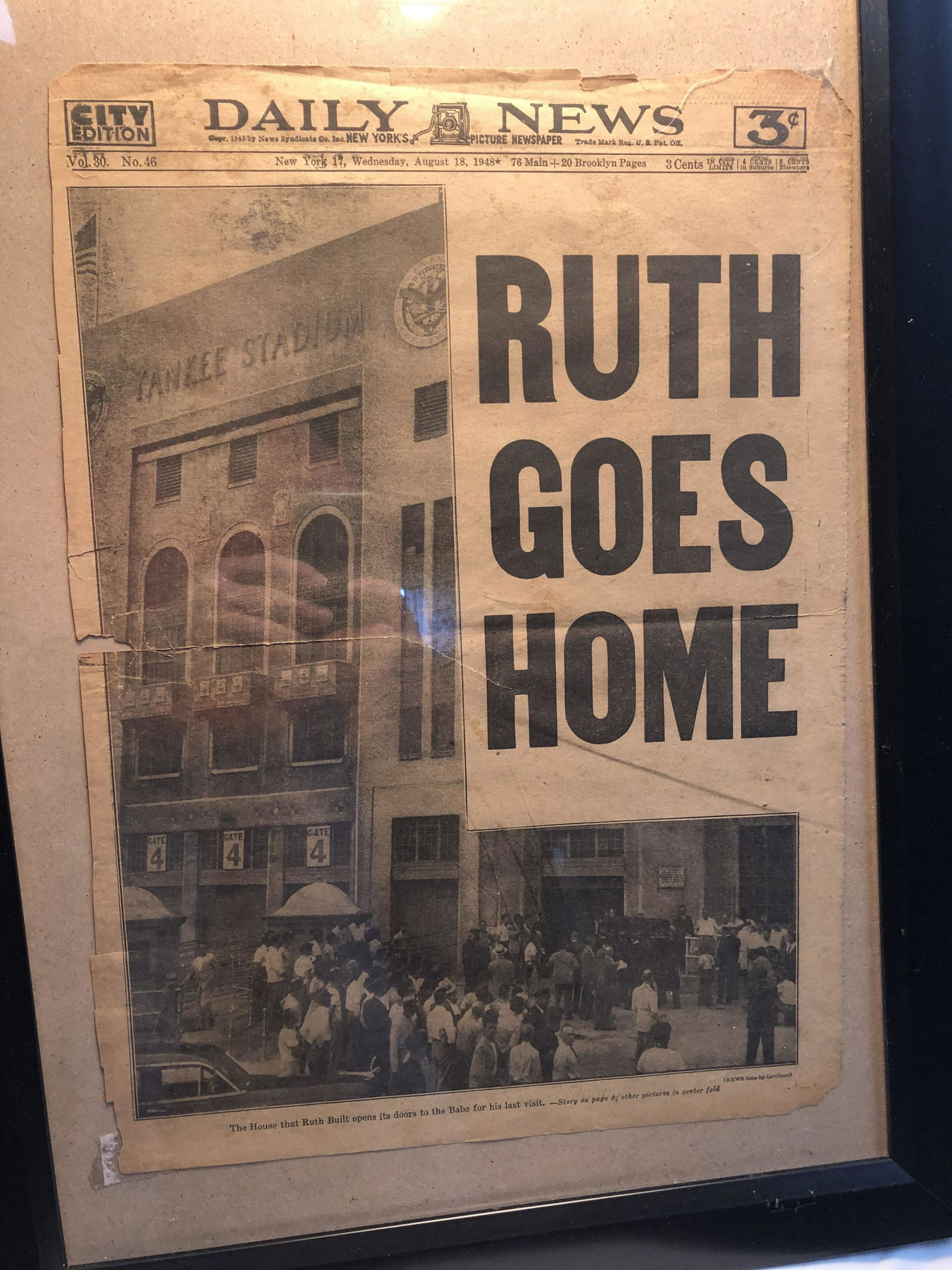 Daily News "Ruth Goes Home" Cover; Framed. (1 of 3)