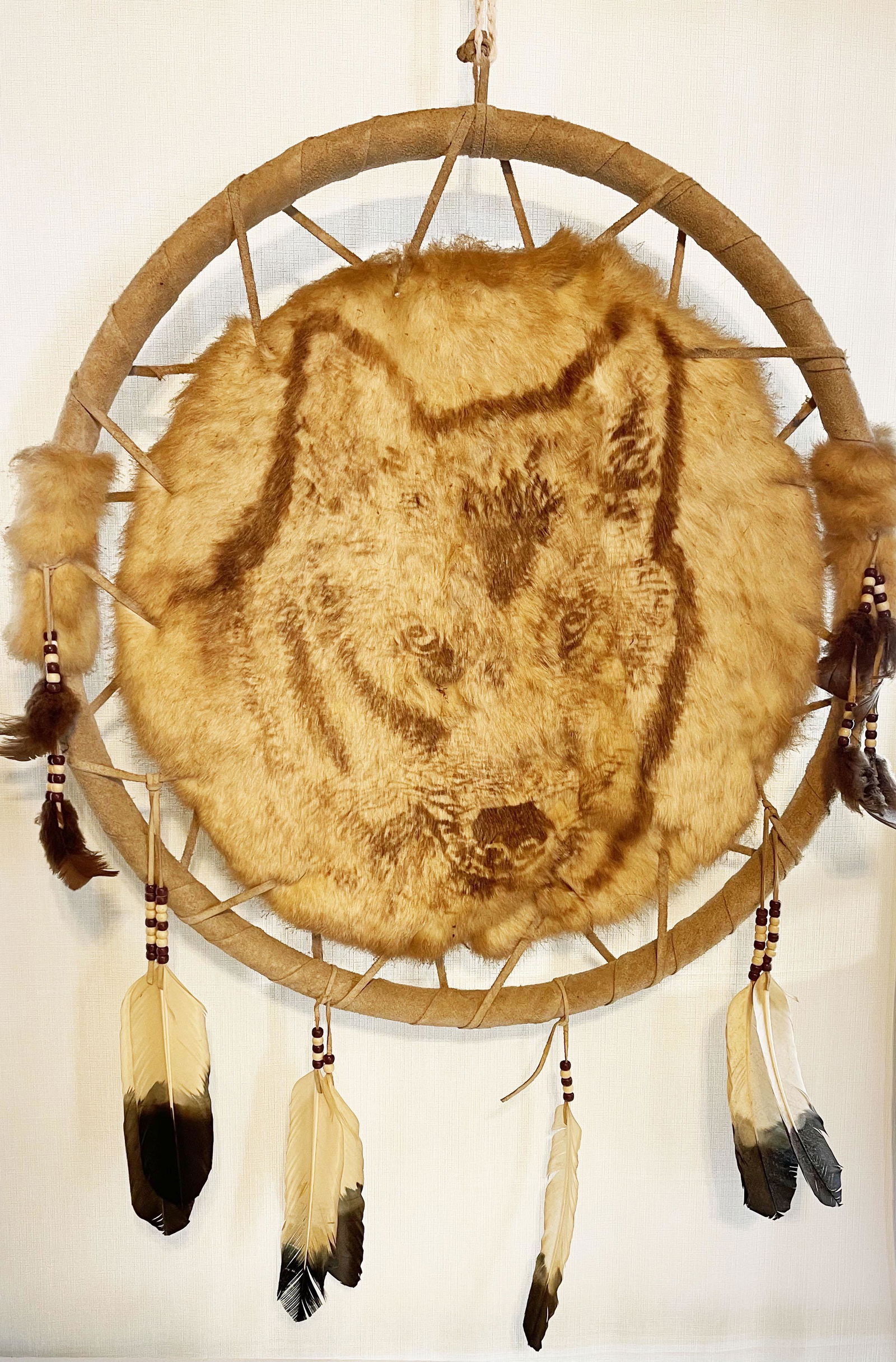 Large Dreamcatcher with Depition of Wolf on Fur Center (1 of 3)
