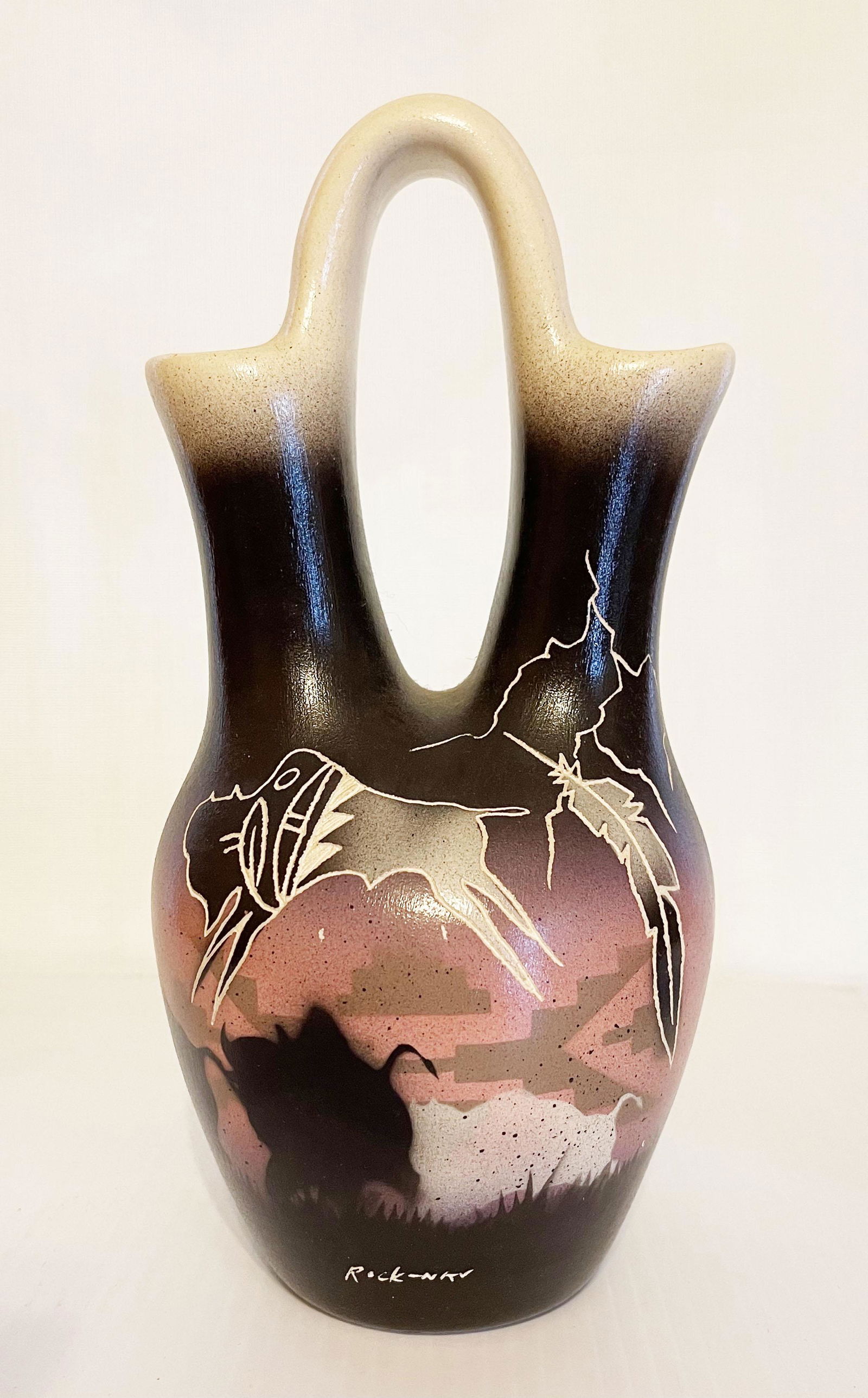 Rock Navajo Wedding Vase Scene: Buffalo (1 of 3)