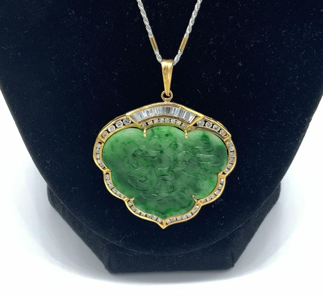 18kt Yellow White Gold Jade and Diamond Pendant (1 of 3)