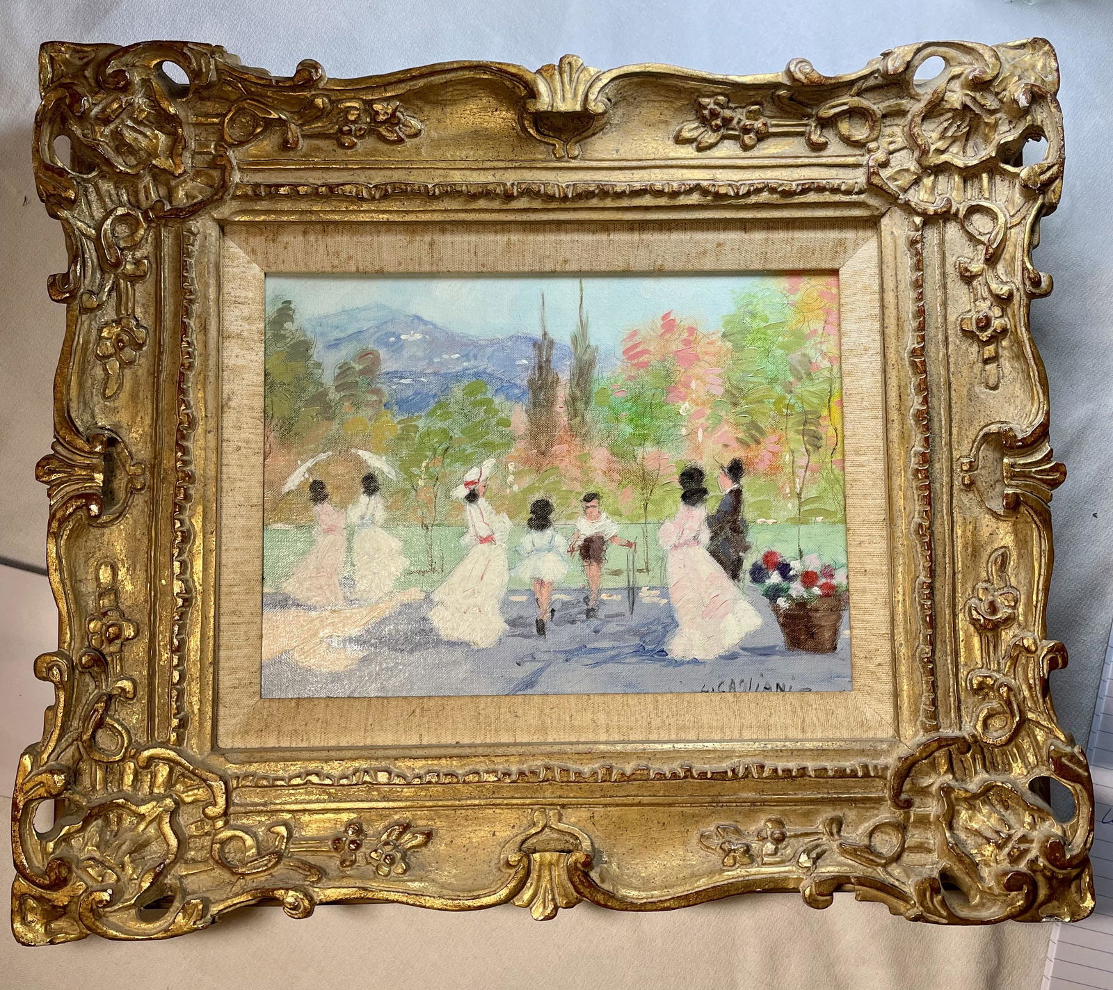 Cagliano signed Ladies with Parasols Gold Gilt Frame (1 of 5)
