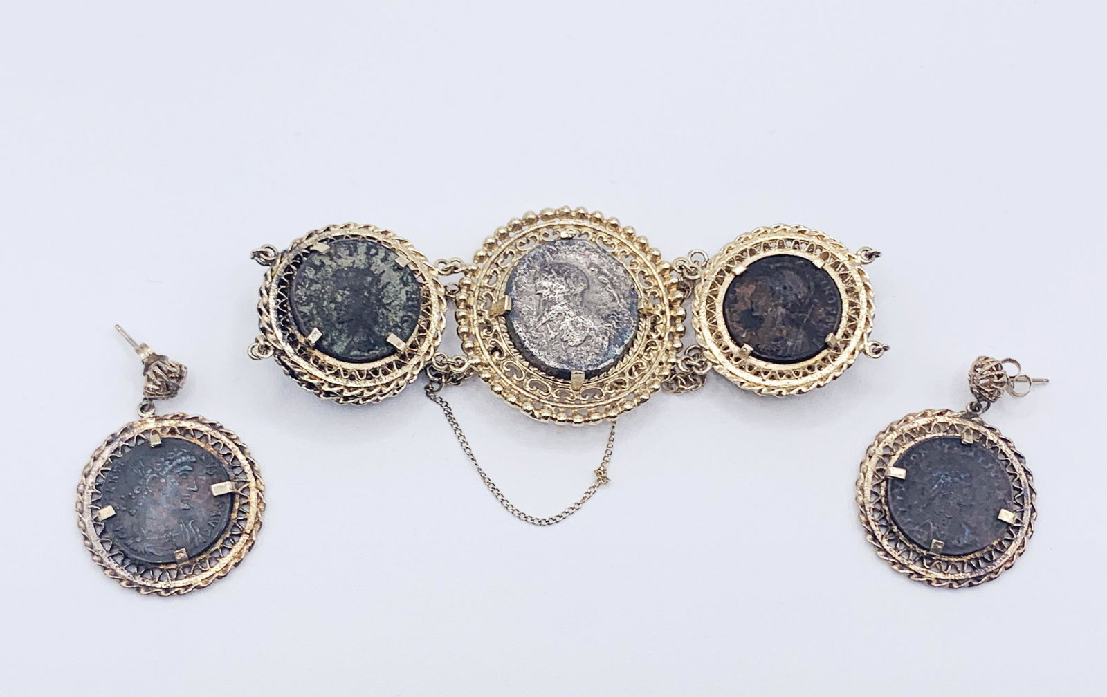 14kt Gold Filigree Coin Bracelet/ Earrings (1 of 4)