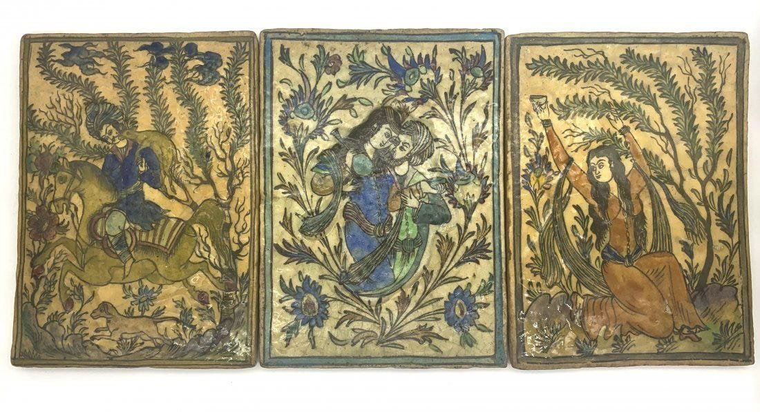 Large Persian Qajar Tiles x3 (1 of 5)