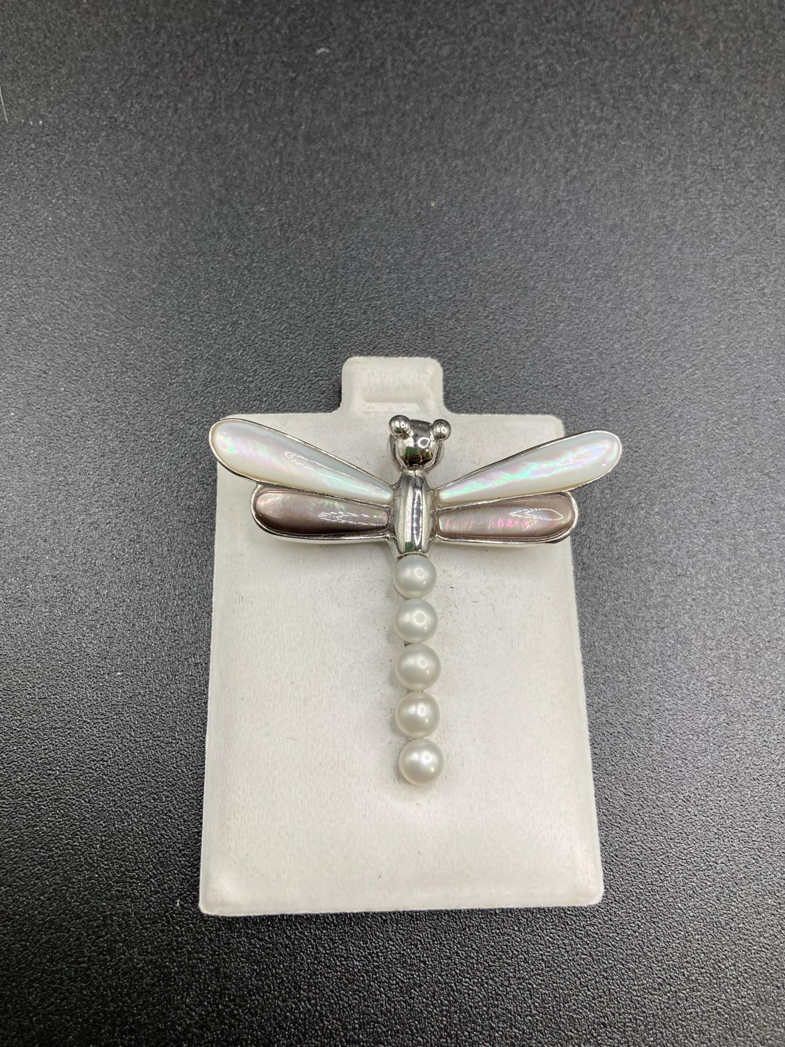 925 Sterling Silver Mother of Pearl and Pearls Broch (1 of 1)