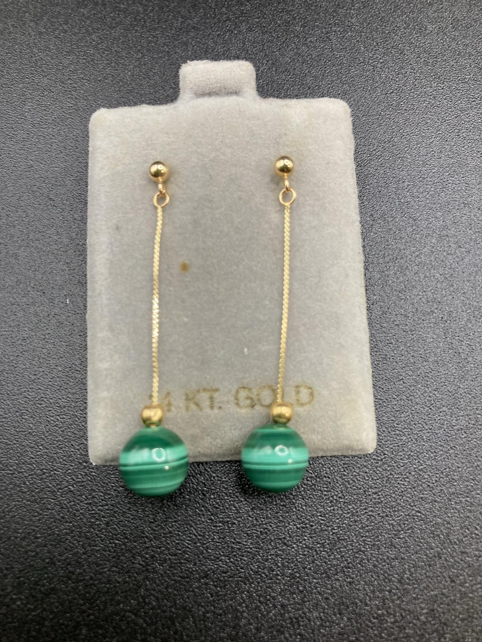 14k Gold Green malachite Dangle Earrings (1 of 1)