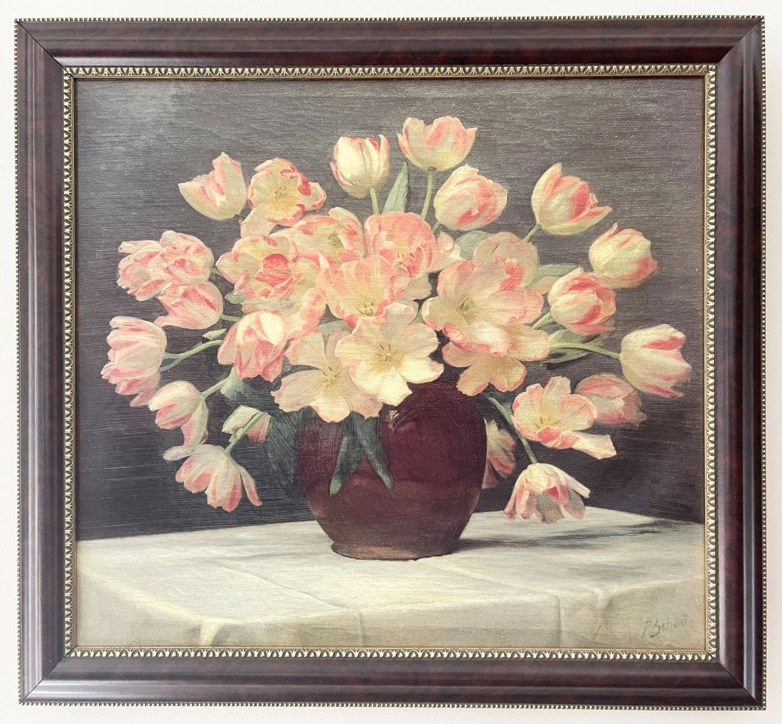 P. Schou (1863-1934) Original Oil Still Life Flowers (1 of 3)