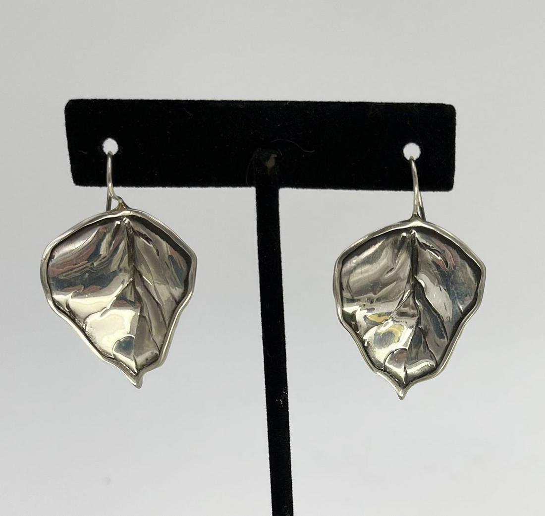 Sue Sachs Sterling Silver Leaf Earrings: Sue Sachs Sterling Silver Leaf Earrings; this item is available for local pickup or shipping from FARMINGTON, CT.