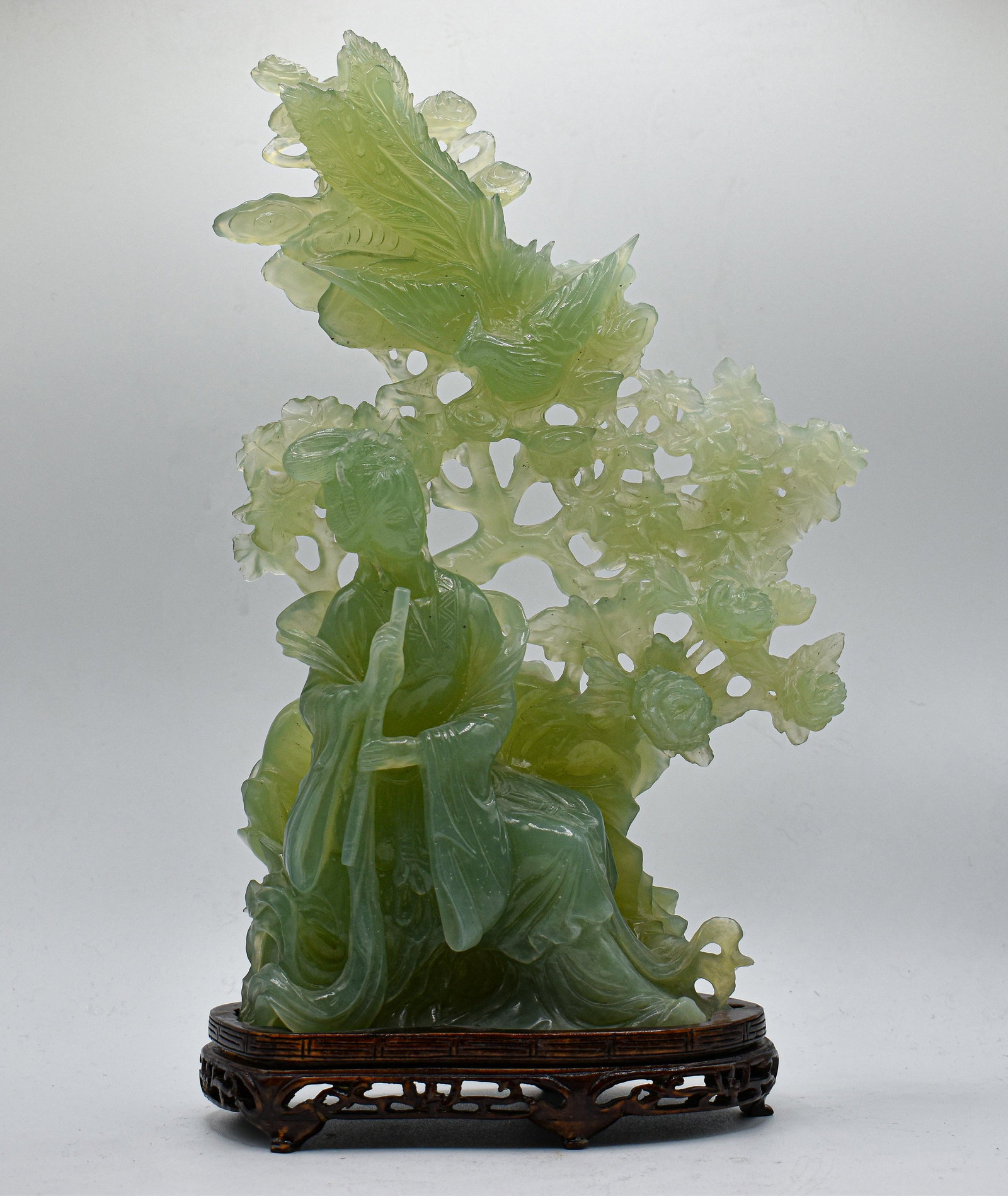 Wang Qiang 14" Jade Statue on Rosewood Stand (1 of 3)