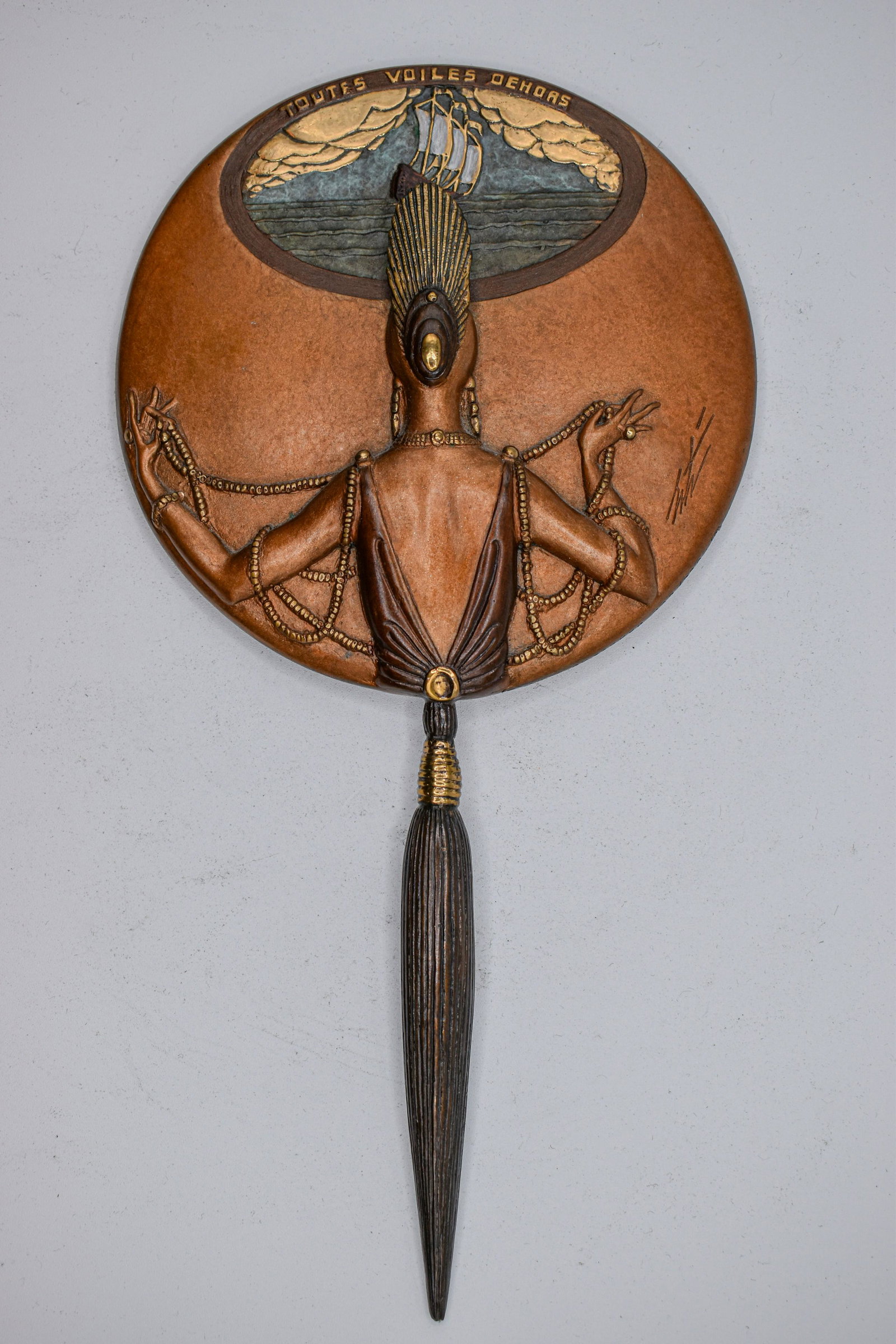 Erte - Bronze Object d' Arte Hand Mirror "All Sails Up" (1 of 4)