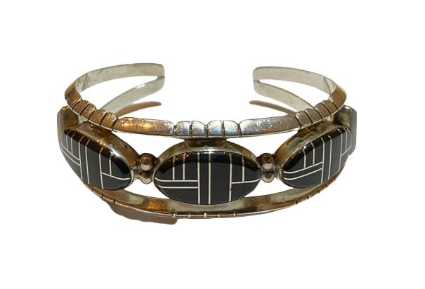 Navajo Signed Onyx and Sterling Silver Cuff Bracelet (1 of 4)