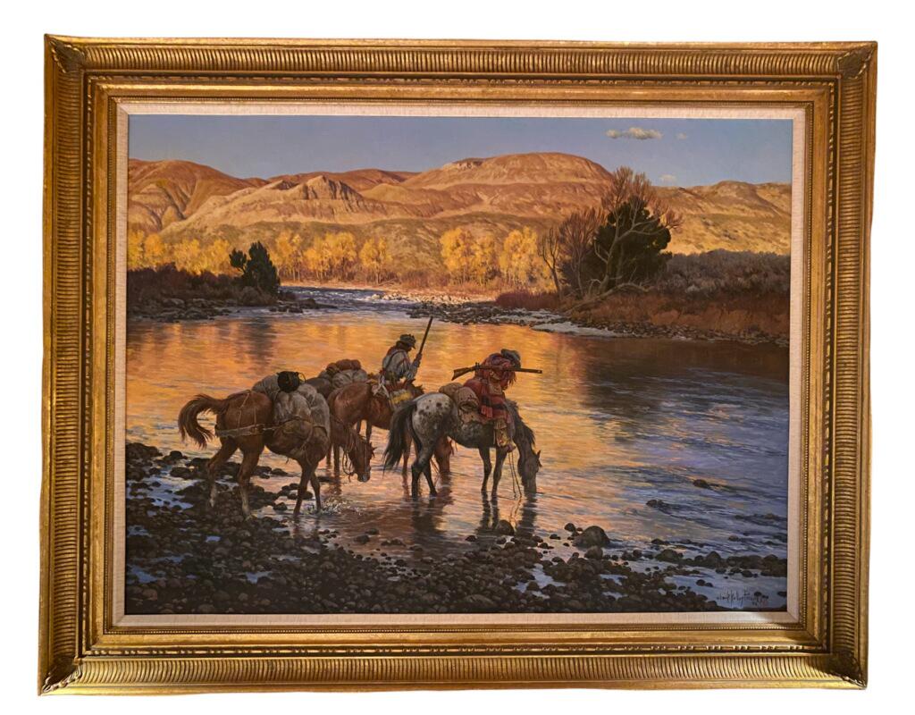 Clark Kelley Price - Oil on Canvas "Untitled" (Two Hunters Crossing River) (1 of 1)
